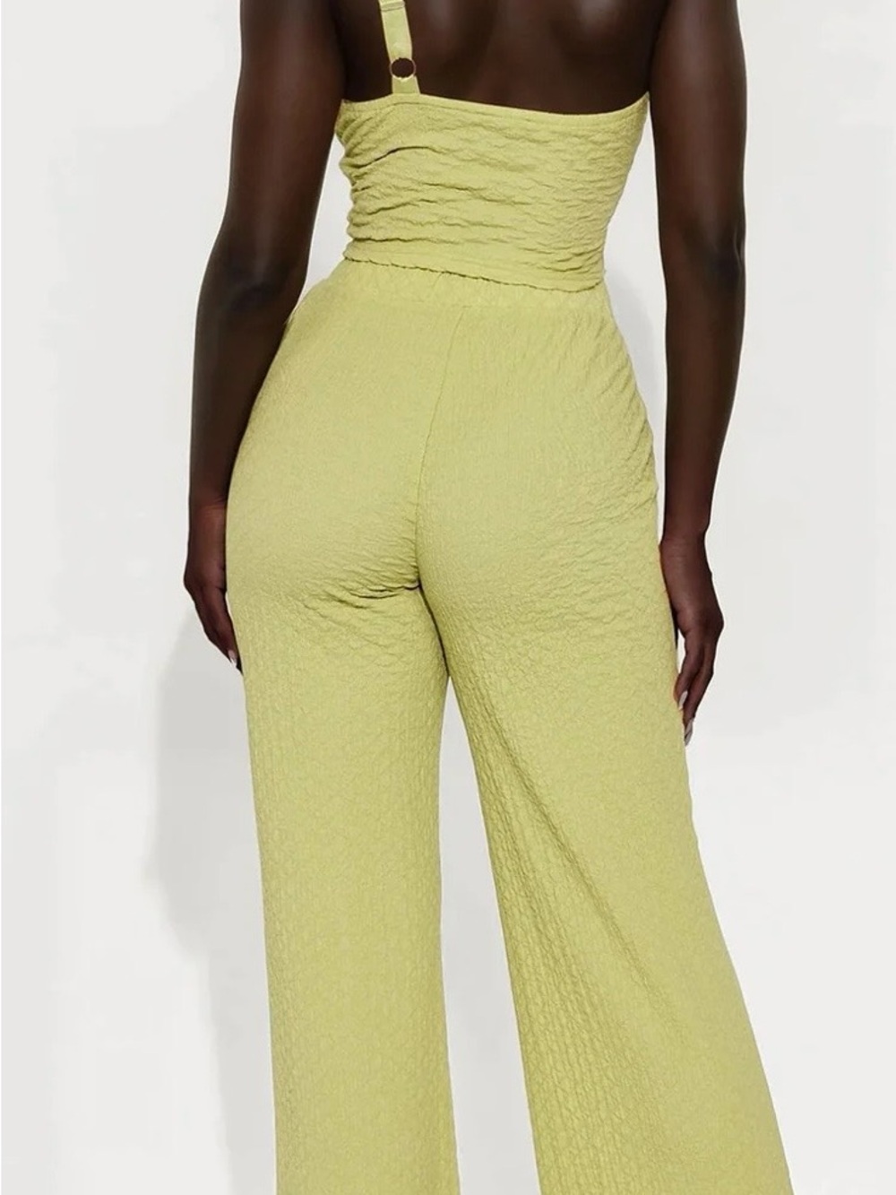 One-Shoulder Lime Green Wide-Leg Jumpsuit - Picture 3 of 7
